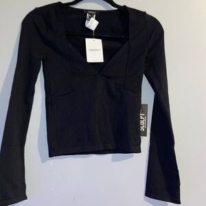 Forever 21 Midnight Black V-Neck Long Sleeve Top